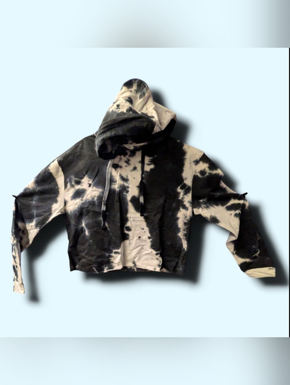 Black & White Tie-Dye Cropped Hoodie Jacket